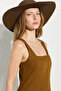 Square Neck Long Cotton Linen Dress - Tan - 5