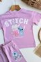 Girl's Stitch Printed Summer T-Shirt and Shorts Set Lilac - 4