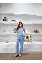 Women's Blue Top and Bottom Linen Set Frv0179 - 2