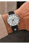 Men's Black Leather Cord White Dial Function Wristwatch 2 Year Warranty