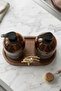Amber Bottle Soap Dispenser Glass 2-Piece Liquid Soap-Dishwashing Liquid Kitchen Organizer Luxury Gold Deer Wood Stand - 3