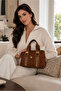 Tan Quilted Patterned Women's Hand and Shoulder Bag with Long Strap, Multi-Compartment, Daily Stylish Use - 6