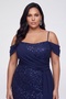Women's Navy Blue Thin Straps Boat Neck Beaded Plus Size Evening Dress - 3