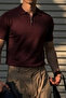 Men's Zippered Short Sleeve Claret Red Polo Collar T-Shirt - 5