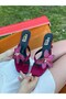 Burgundy Satin (Miley) Flip-Flop Heeled Slippers with Floral Detail - 3