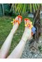 Orange Satin (Miley) Flip-Flop Heeled Slippers with Floral Detail - 3