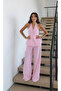 Women's Backless Linen Button Detailed Halter Neck Suit - 3