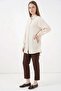 Women's Shirt Collar Textured Oversize Viscose Cream Tunic - 2