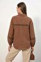 Women's Oversize Scallop Patterned Tan Shirt - 5