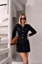 Black Denim Maxi Dress with Leather Back Belt - 3