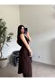 Coffee Draped Zero-Sleeve Modal Dress - 4