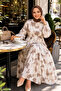 Women's Buttoned Patterned Modal Fabric Brown Dress - 4