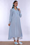 Long Sleeve Maternity Nightgown with Hidden Breastfeeding Feature Effortt - Blue - 4