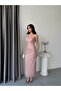 Powder pink strapless beaded midi evening dress - 3