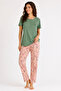 Organic Cotton Green Top Powder Floral Patterned Women's Pajama Set