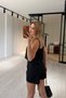 Back Buttoned Adjustable Strap Black Blouse - 3