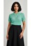 Women's Short-Sleeved Summer Perforated Shiny Stylish Acrylic Shirt Collar Buttoned T-Shirt