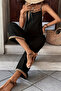 New Season Women's Rope Strap V-Neck Ethnic Stripe Patterned Pocket Detailed Janjan Crepe Jumpsuit - 2