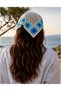 Hand-Knitted Floral Motif Triangle Bandana – Bohemian Style Cotton Summer Headscarf / Hair Bandana - 3