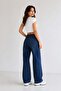 Women's wide leg flare jeans - navy blue - 3