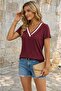 Women's Short Sleeve V-Neck Wrinkled Blouse - 2