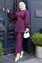 Button Detailed Belted Suit Plum 19296
