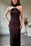 Neck Accessory Detailed Midi Slit Dress - 4