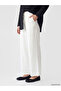 White Wide Leg Women's Trousers with Elastic Waist - 3