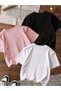 Printed Black - White - Pink 3-Piece Children's T-Shirt 100% Cotton Short Sleeve Knitted Crew Neck - 2