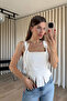 Beige Lace-Up Strappy Corset Cut Linen Blouse - 2