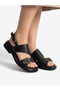 Genuine Leather Black Stylish and Comfortable Buckle Women's Sandals - 7