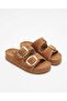 Women's Gold Studded Stone Double Buckle Cork Sole Slippers - 4