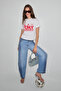 Algher Women's Printed Patterned Short Sleeve Organic Cotton Crew Neck Crop White T-Shirt - 4