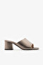 Platinum Color Genuine Leather Thick Heeled Women's Slippers - 5