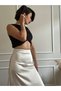 Women's White Fluid Textured High Waist Old Money Midi Skirt - 8
