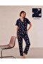 Navy Blue Large Heart Patterned Pajama Set