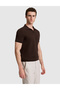 Dark Brown Slim Fit Linen Blend Apaş Collar Knitwear T-Shirt 50320799-Vr084 - 4