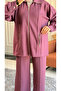 6420 - Stylish Comfortable Single Jersey Knit Modal Loose Zippered Wide Collar Pocket Detailed Women's Set - 5