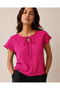 Women's Slit Detailed Lace-Up Collar Comfortable Fit Blouse