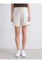 Beige Women's Shorts with Elastic Waist and Lace Detail - 2