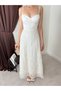 Sweetheart Neckline Floral Embroidered Strap Midi Dress - 4