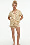 Yellow Floral Print Thin Soft Knitted Buttoned Lace Trim Shorts Pajama Set 8062 - 2