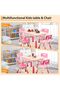 Kids Table and 4 Chairs Set, 5-Piece Height Adjustable Toddler Table with Graffiti Wipe-Clean Desktop, Non-Slip Legs & Storage Organizer, Preschool Activity Desk for Ages 2-6 - 5