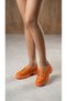 Wixe Women's Moccasin Front Buckle Ballerinas Orange Leather - 3