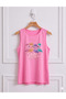 Flamingo Printed Women's (Off Shoulder) Sleeveless T-Shirt with Straps - 2