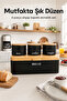 Rectangular Metal Bread Box with Wooden Lid and Set of 3 Round Tea, Coffee, and Sugar Storage Containers Black - 8