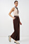 Women's Wide Leg Fabric Trousers 1519 - Brown - 3