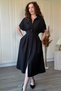 Black Shirt Dress with Draped Waist and Slits - 3