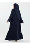 Serra Shawl Gifted Dubai Abaya Set with Button Detail Navy Blue - 1015 - 7