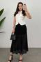Women's Black Mini Leopard Lace A-Line Half Lining Detailed Lace Maxi Skirt - 6